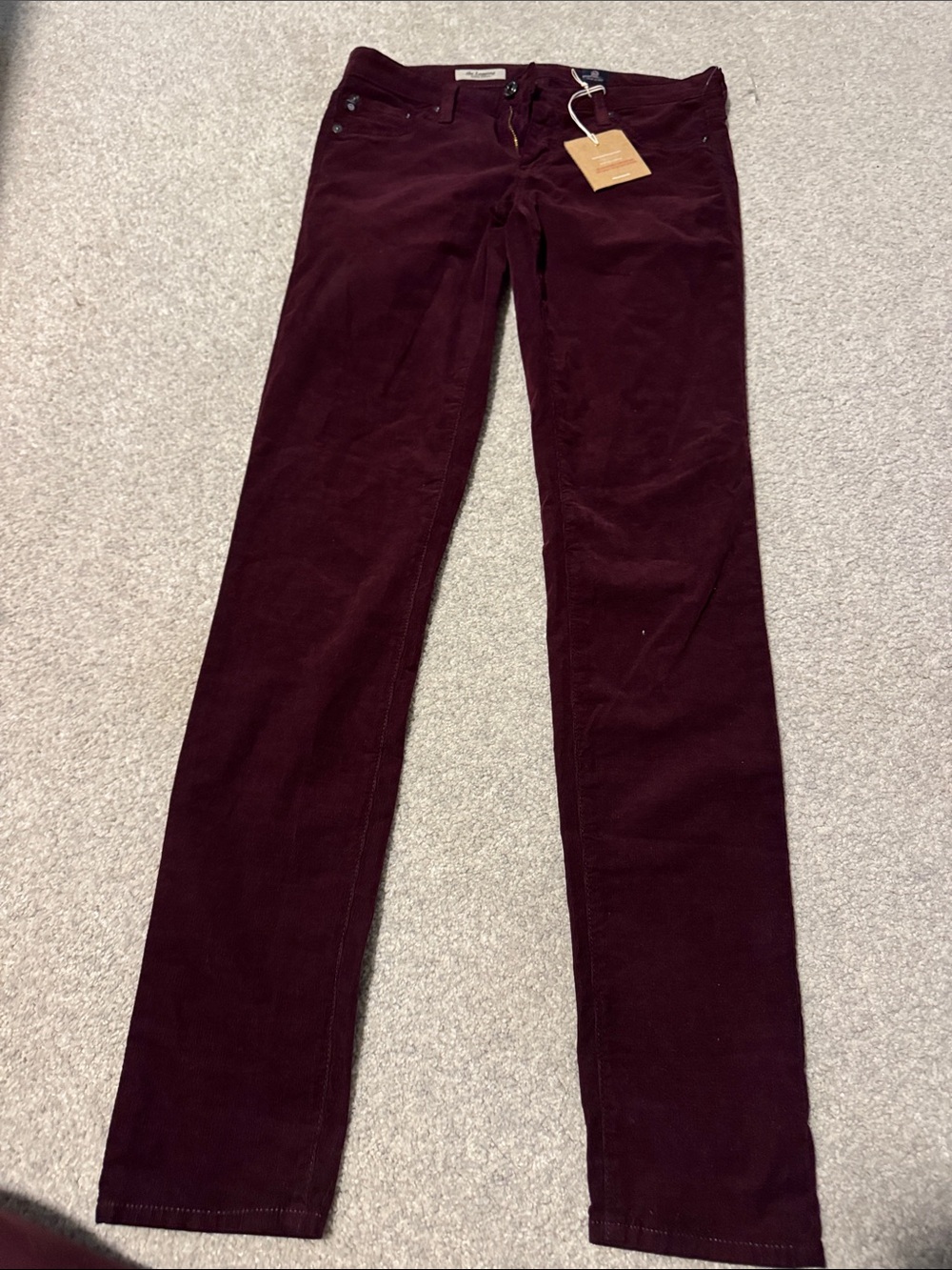 Ag Adriano Goldschmied Skinny Corduroy Jeans in Burgundy